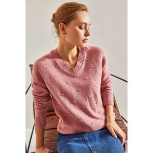 Bianco Lucci i Women's Bubble Pattern V-Neck Sweater