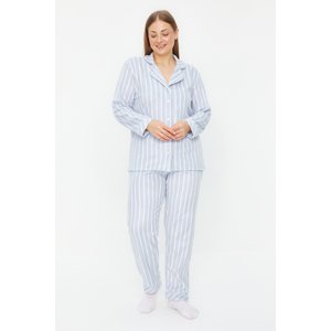 Trendyol Curve Blue Striped Sleep Tape Knitted Pajama Set