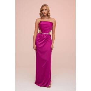 Carmen Fuchsia Satin Strapless Long Evening Dress with Side Slit