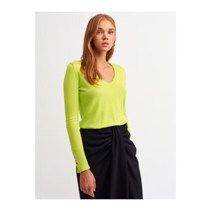 Dilvin 2443 V-Neck Arm Cuff Dropped Sweater-lime