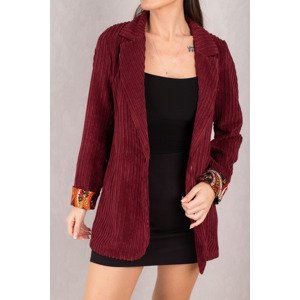 armonika Women's Damson Sleeve Patterned Single Button Velvet Jacket