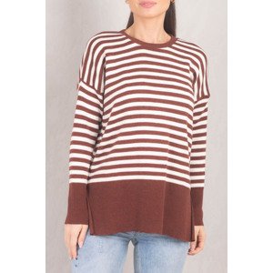 armonika Women's Brown Round Neck Striped Knitwear Sweater