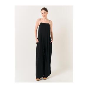 Jimmy Key Black Wide-Cut Strap Comfortable Jumpsuit