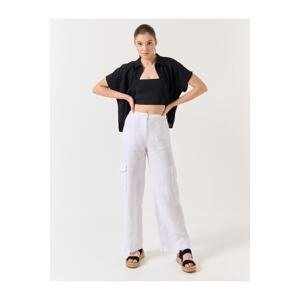 Jimmy Key White High Waist Wide Leg Pocket Linen Trousers