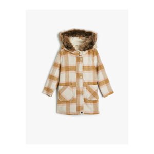 Koton Oversize Coat Hooded Faux Fur Detail With Snap Flap Pockets