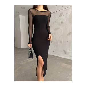 BİKELİFE Women's Black Slit Detailed Lycra Pencil Dress