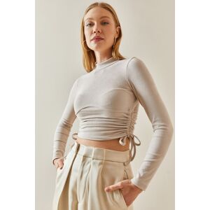 XHAN Beige Piping & Gathered Camisole Crop Blouse