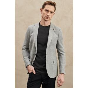 ALTINYILDIZ CLASSICS Men's Gray Slim Fit Slim Fit Mono Collar Diagonal Patterned Woolen Jacket
