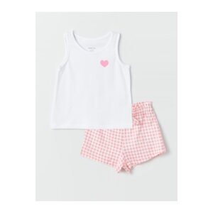 LC Waikiki Crew Neck Printed Baby Girl Undershirt and Shorts 2-Set