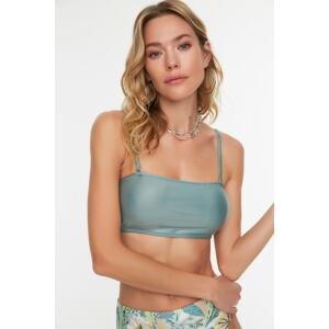 Trendyol Green Matte Leather Look Strapless Bikini Top