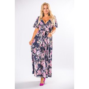 patterned maxi dress with an envelope neckline and a binding at the waist