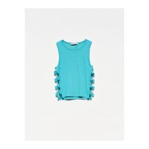 Dilvin 20109 Ring Detailed Crop Top-c.turquoise