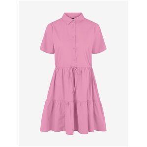 Růžové krátké košilové šaty Pieces Valdine - Dámské