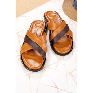 Ducavelli Bande Genuine Leather Men's Slippers, Genuine Leather Slippers, Orthopedic Sole Slippers, Leather Slippers.