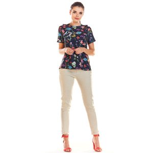 Infinite You Woman's Blouse M198 Navy Blue Flowers