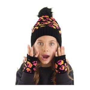 Mushi Pink Leopard Girl Knitwear Beanie Fingerless Gloves Set