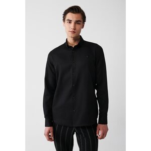 Avva Men's Black Easy-to-Iron Classic Collar Dobby Standard Fit Normal Cut Shirt