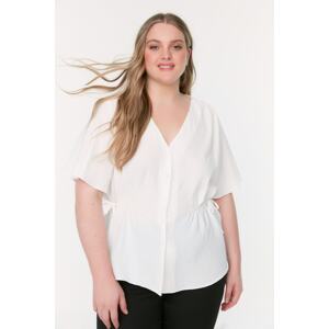 Trendyol Curve Weave Ecru V-Neck Tiered Blouse