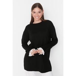 Trendyol Black Sleeves Chiffon Ruffle Detailed Knitwear Sweater