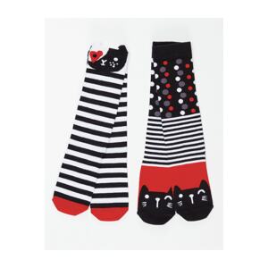 Mushi Striped Cats Girl's Knee Socks Set of 2