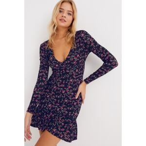 Cool & Sexy Women's Navy Blue Double Breasted Flounce Seasonal Skater Dress