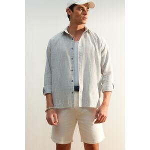 Trendyol Blue Men's Regular Fit 100% Cotton Linen-Look Shirt