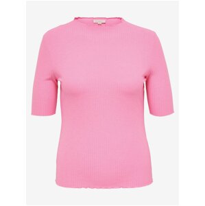 Růžové dámské žebrované tričko ONLY CARMAKOMA Ally - Dámské