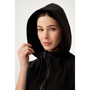 LOS OJOS Women's Black Hooded Zipper Sweatshirt Sweatshirt