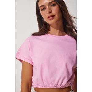 Happiness İstanbul Women's Pink Elastic Waist Crop T-Shirt