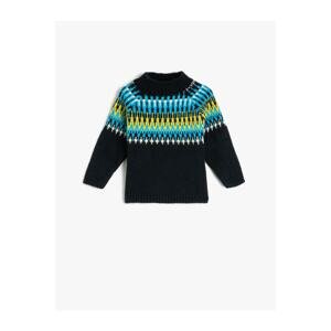 Koton Sweater Knitted Stand Collar Long Sleeve Ethnic Patterned