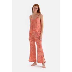 Dagi Tile Size Printed Undershirt Trousers Satin Pajamas Set