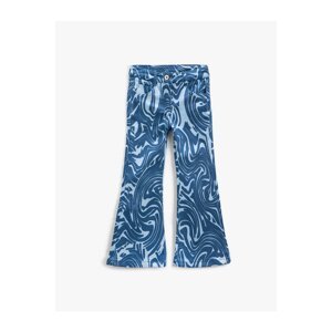 Koton Flared Leg Trousers Abstract Patterned Pocket Cotton