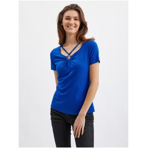 Orsay Modré dámské tričko s ozdobným detailem - Dámské