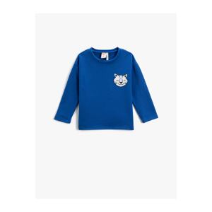 Koton Long Sleeve T-Shirt Crew Neck Cat Applique Detailed