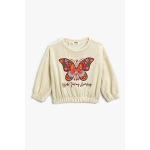 Koton Girl's Butterfly Embroidered Ribbed Round Neck Crop Sweatshirt