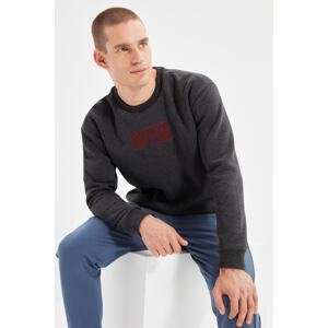 Trendyol Men's Smoky Regular/Real Fit Long Sleeve Crew Neck Embroidered Sweatshirt