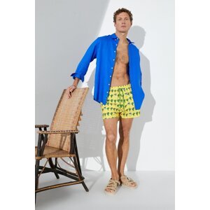 Koton Men's Cactus Themed Printed Short Swim Shorts with Lace Waist Pockets 3SAM00054BW