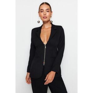 Trendyol Black Fitted Zipper Detailed Lined Woven Blazer Jacket