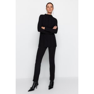 Trendyol Black Rib Detailed Knitted Blouse-Trousers Two Piece Set