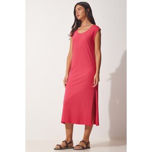 Happiness İstanbul Women's Dark Pink Sleeveless Daily Knitted Dress