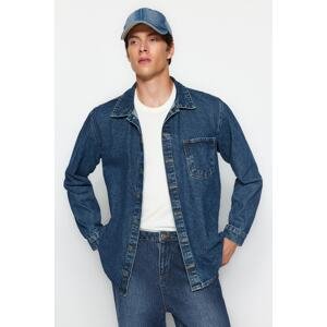 Trendyol Men's Navy Blue Green Tinted Single Pocket Denim Jeans Jacket