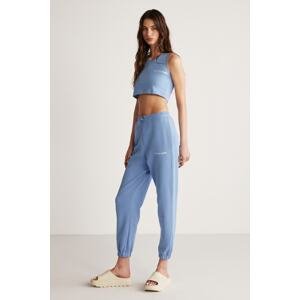 GRIMELANGE Carroline Women's Embroidered Blue Elastic Waist And Cuff Sweatpant