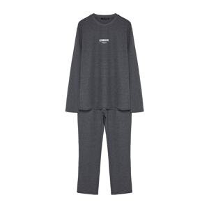 Trendyol Men's Anthracite Regular Fit Printed Waffle Knitted Pajamas Set