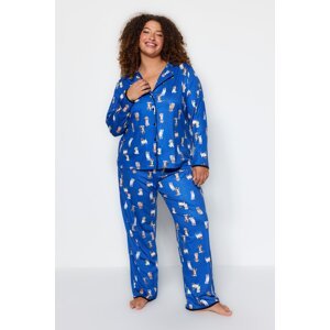 Trendyol Curve Blue Patterned Knitted Pajama Set