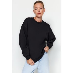 Trendyol Black Thick Fleece Regular/Normal Fit Crew Neck Basic Knitted Sweatshirt