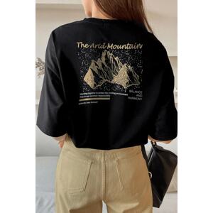 Know Women's Black Arid Mountain Printed Oversized T-shirt.