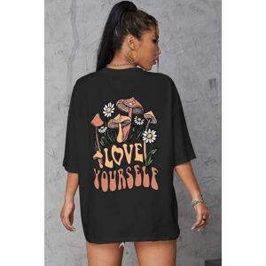 Know Women's Black Love Yourself Oversized T-shirt with Print