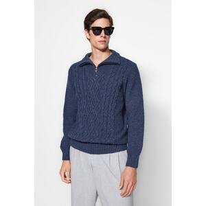 Trendyol Men's Indigo Regular Fit Zippered Half Turtleneck Knitwear Sweater
