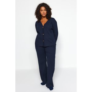 Trendyol Curve Navy Blue Corded Knitted Top-Bottom Set