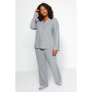 Trendyol Curve Gray Melange Ribbed Knitted Two Piece Set